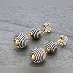 Thread Ball Druzy Clover Stripe Ball Gold Post Earrings